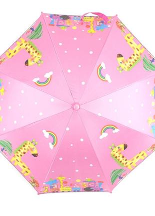 Детский розовый зонтик трость полуавтомат для девочки с системой антиветер3 фото