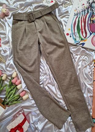 Теплые кашемировые бежевые брюки с поясом2 фото