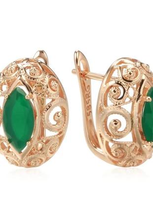 Сережки маркізи із зеленими цирконами