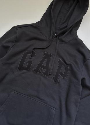 Оригінал gap logo fleece hoodie «black moonless night»3 фото