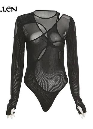 Боди черный прозрачный открытый топ кофточка сетка
