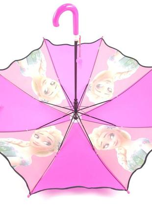 Зонтик трость полуавтомат для девочки, розовый с принтом "эльза"4 фото