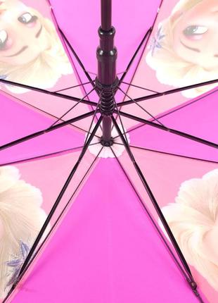 Зонтик трость полуавтомат для девочки, розовый с принтом "эльза"7 фото