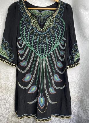 Шелковая туника блузка с вышивкой s-m 100% шелк warehouse блуза