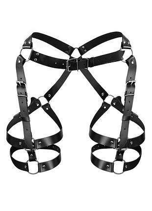 Гартеры портупея на талию бедра легги на ноги, натуральная кожа, черный ремни кольца push up