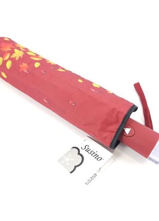 Жіноча парасолька напівавтомат складаний susino з 9 спицями, антишторм, червоний3 фото