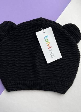 Вязаная, одинарная шапочка с ушками 44-48 размер черный