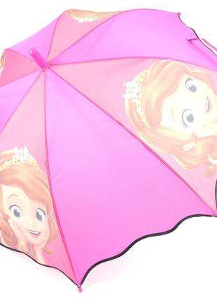 Зонтик трость полуавтомат для девочки, розовый с принтом "софия прекрасная"