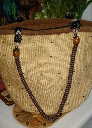 Плетена сумка ручної роботи зі джгута та бісеру+подарунок4 фото