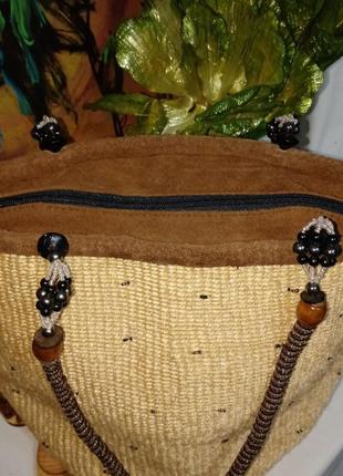 Плетена сумка ручної роботи зі джгута та бісеру+подарунок7 фото