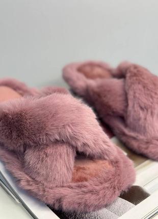 Домашні тапки тапулі тапочки шльопанці капці теплі пухнасті розові рожеві пушисті з відкритим носком6 фото
