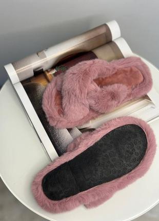 Домашні тапки тапулі тапочки шльопанці капці теплі пухнасті розові рожеві пушисті з відкритим носком8 фото