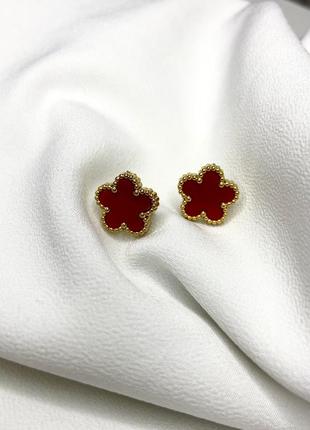 Сережки пуссети клевер червоні