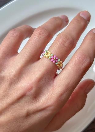 Чокер нежный цветной пастельный из бисера ромашки, ожерелье цветочное нежное kawaii4 фото