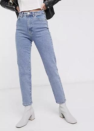 Голубые синие джинсы stradivarius mom slim fit6 фото