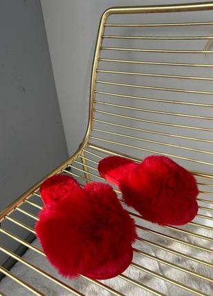Домашні тапки тапулі тапочки шльопанці капці теплі пухнасті червоні пушисті з відкритим носком2 фото