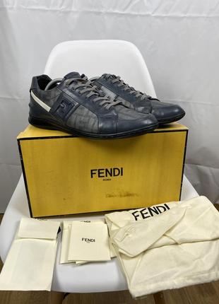 Кожаные кроссовки fendi roma