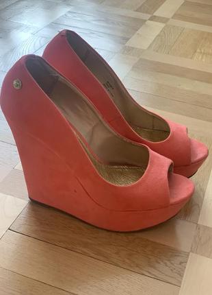 Летние коралловые босоножки (коралл) размер 39.5-40