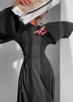 Сукня максі жіноча з шнурівкою по боках, довге плаття в підлогу, чорне5 фото