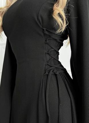 Сукня максі жіноча з шнурівкою по боках, довге плаття в підлогу, чорне7 фото
