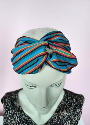 Повязка на голову женская в полоски без бренду one size разноцветная5 фото