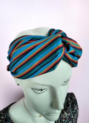 Повязка на голову женская в полоски без бренду one size разноцветная4 фото