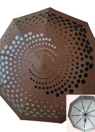 Зонт женский на 10 спиц с системой антиветер и усиленным каркасом однотонной расцветки с кружочками