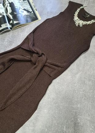 Туніка жилет безрукавка сукня коричнева в рубчик massimo dutti4 фото