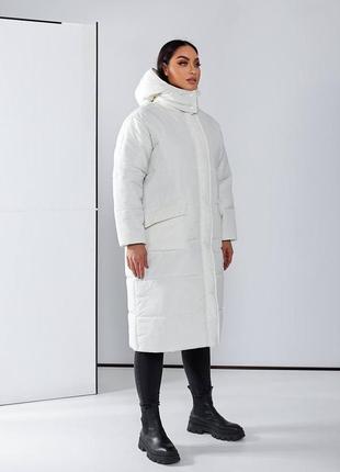 Тепле зимове стьобане довге пальто на синтепоні 250, жіноча куртка пальто з капюшоном на зиму8 фото