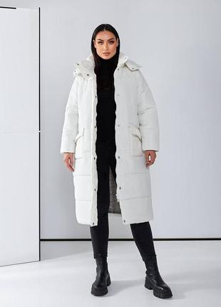 Тепле зимове стьобане довге пальто на синтепоні 250, жіноча куртка пальто з капюшоном на зиму6 фото