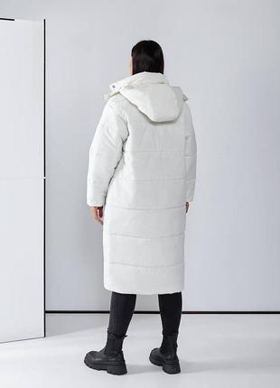 Теплое зимнее стеганное длинное пальто на синтепоне 250, женская куртка пальто с капюшоном на зиму3 фото