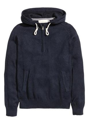 Теплий в'язаний бавовняний джемпер кофта толстовка светр худі з капюшоном h&m2 фото