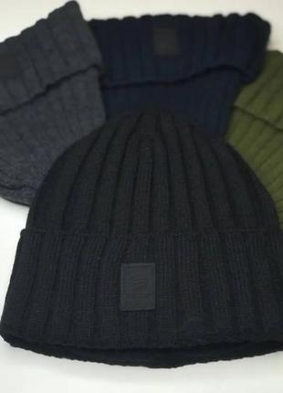 Брендовая мужская шапка adidas пума популярная зимняя класическая, модные вязаныешапки цвет темно-синий5 фото