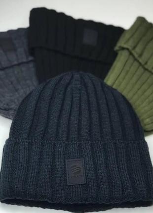 Брендовая мужская шапка adidas пума популярная зимняя класическая, модные вязаныешапки цвет темно-синий2 фото