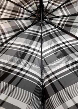 Зонт мужской на 10 спиц с системой антиветер и усиленным каркасом расцветки клетка-шотландка5 фото