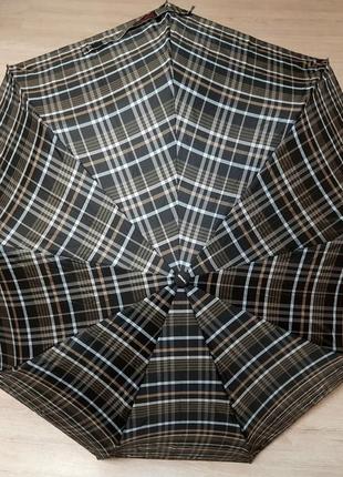 Зонт мужской на 10 спиц с системой антиветер и усиленным каркасом расцветки клетка-шотландка6 фото