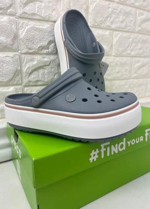 Женские кроксы платформа crocs crocband platform grey