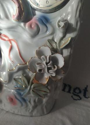 Каминные фарфоровые часы , светильник