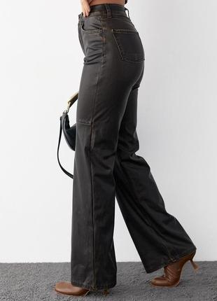 Штаны женские кожаные коричневые в винтажном стиле5 фото