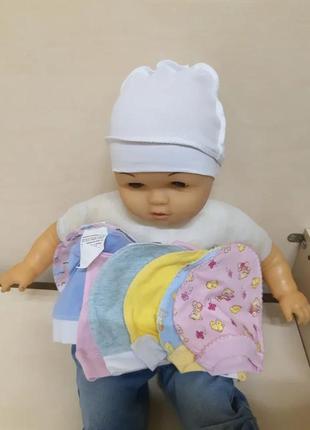 Ясельна трикотажна біла шапочка для новонароджених малюків пологовий будинок6 фото