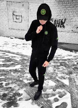 Зимовий чоловічий спортивний костюм stone island чорний