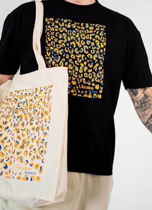 Екосумка, торба, шопер обʼємний бежевий з ексклюзивним патріотичним авторським принтом - леопрад, бренд “малюнки”4 фото