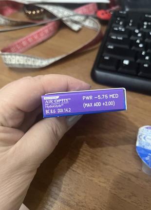 Мультифокальные контактные линзы alcon air optix plus hydraglyde -5,75(add+2)