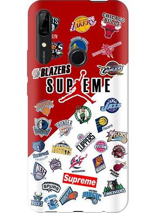 Силиконовый чехол бампер fts для huawei p smart z с рисунком красный баскетбол supreme