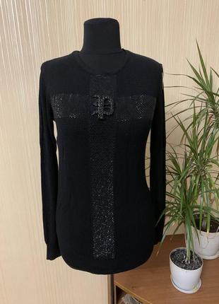 Нарядная кофта со стразами джемпер с камнями сетка philipp plein s/m
