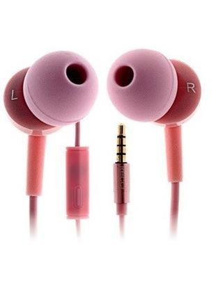 Навушники вакуумні провідні з мікрофоном recci rew-c01 arioso рожеві