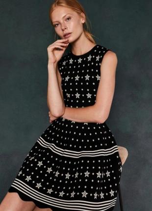 Жаккардовое эластичной черное платье с принтом звёзд 🔹ted baker🔹 lallyo star(размер 32-34)3 фото