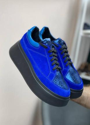 Синие кеды кроссовки замша и кожа цвет на выбор