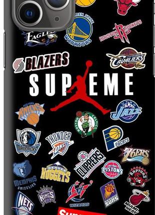 Чехол силиконовый бампер fts для apple iphone 11 pro max с рисунком черный баскетбольный supreme