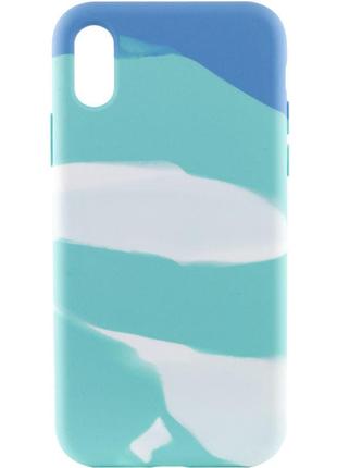 Чохол silicone case full aquarelle для apple iphone xr (6.1") бирюзово-білий